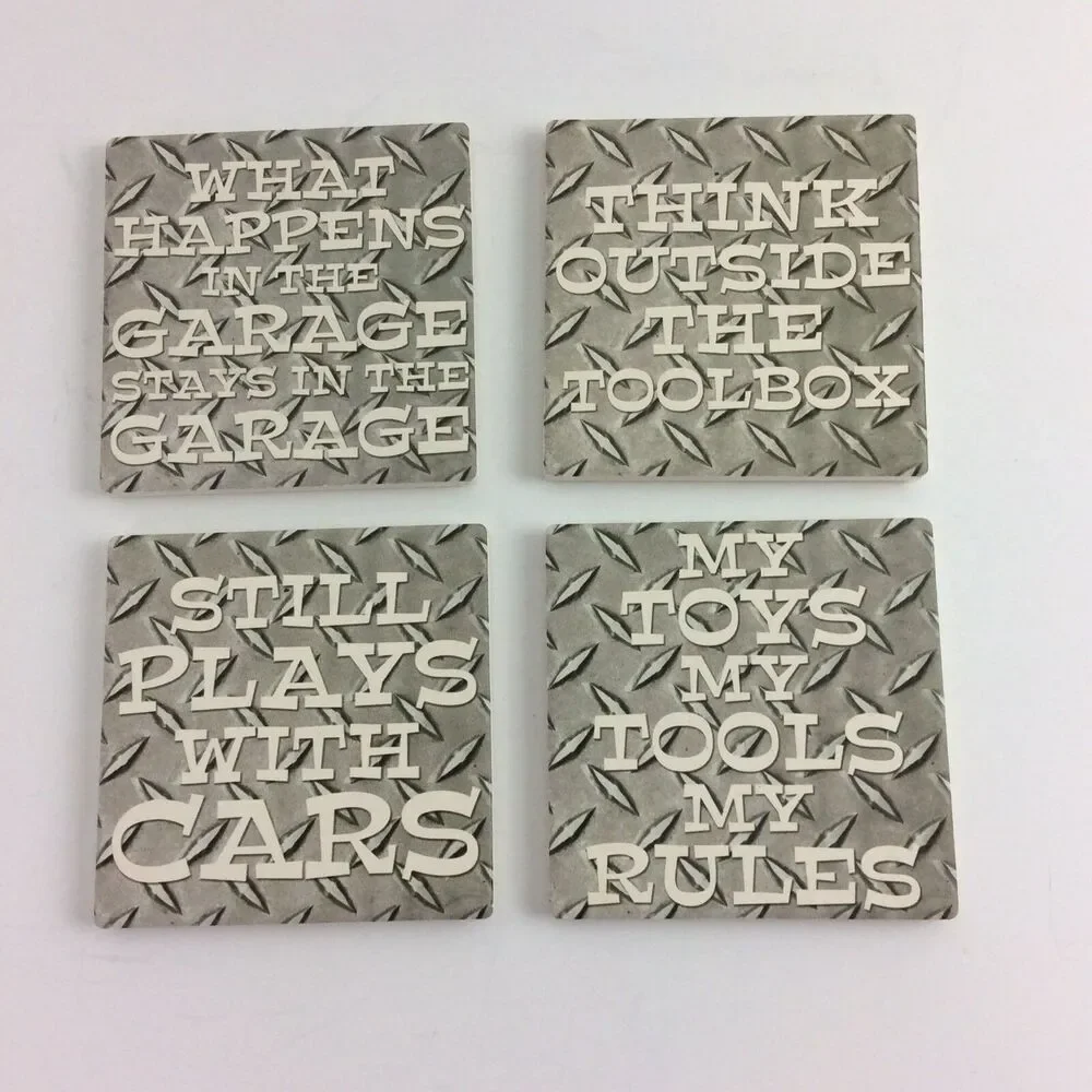Coasters Garage Carson Home Accents Dad 4 Pack Cork Back Absorbent Stoneware